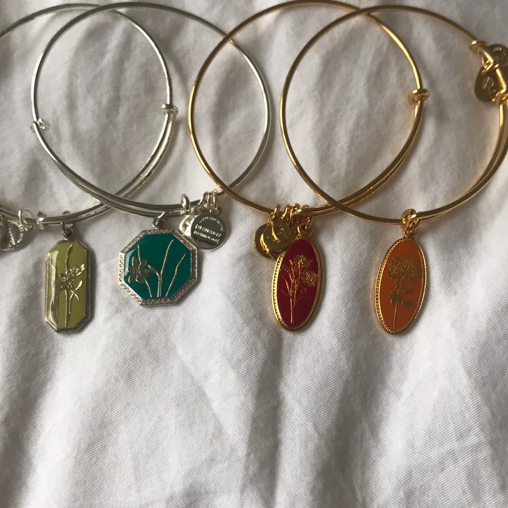 Alex and Ani flower charm bangle bracelets. NWOT